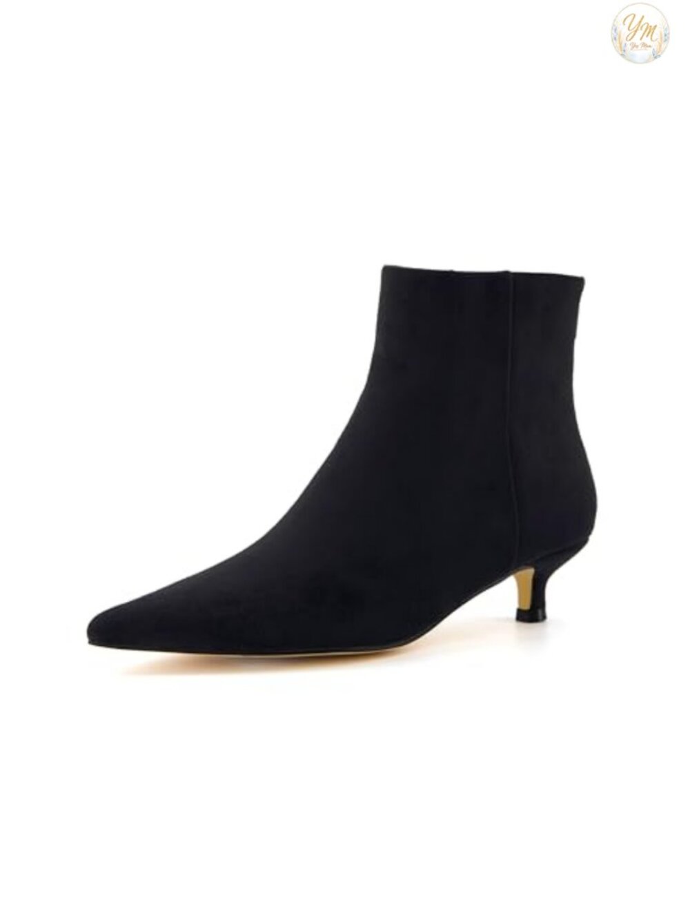 Vegan Leather Pointed Toe Kitten Heel Ankle Booties with Back Zipper, Memory
